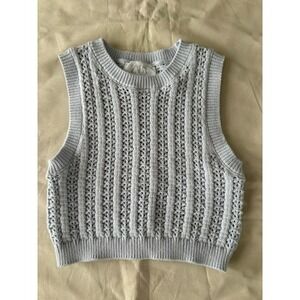 Zara Girls Boho Crochet Knit Sleeveless Burnt Light Blue Lined Tank Top Size 8-9